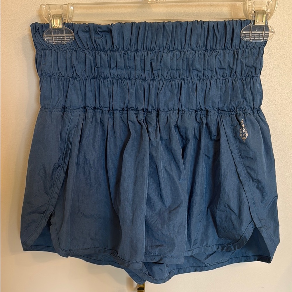 High Waist Blue Casual Shorts with Elastic Waistband